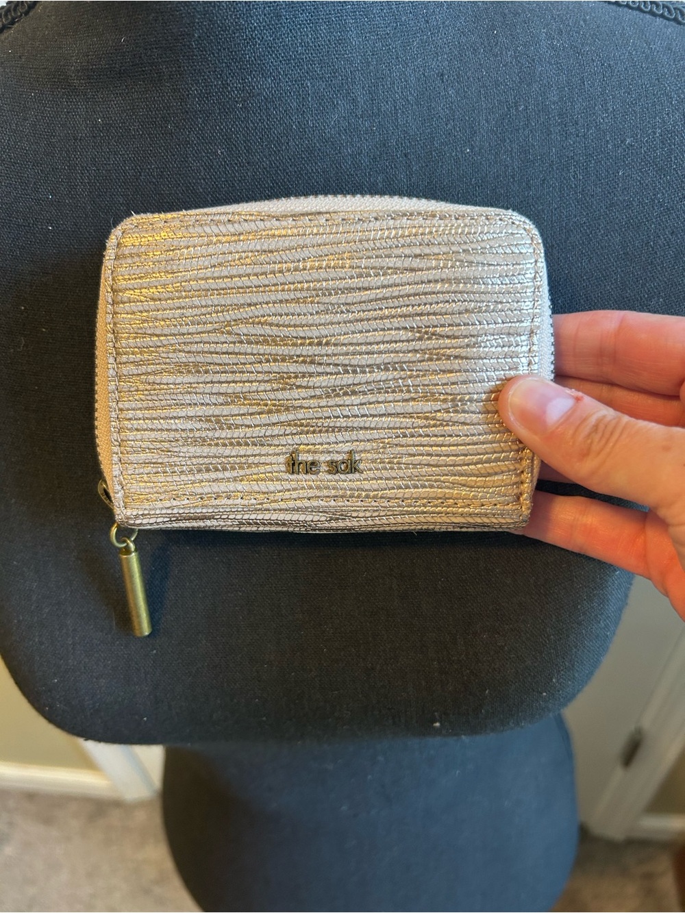 The Sak metallic gold textured zip card wallet